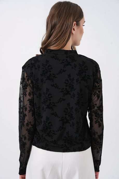 Geprinte Flock Crew Neck Blouse - Image 6