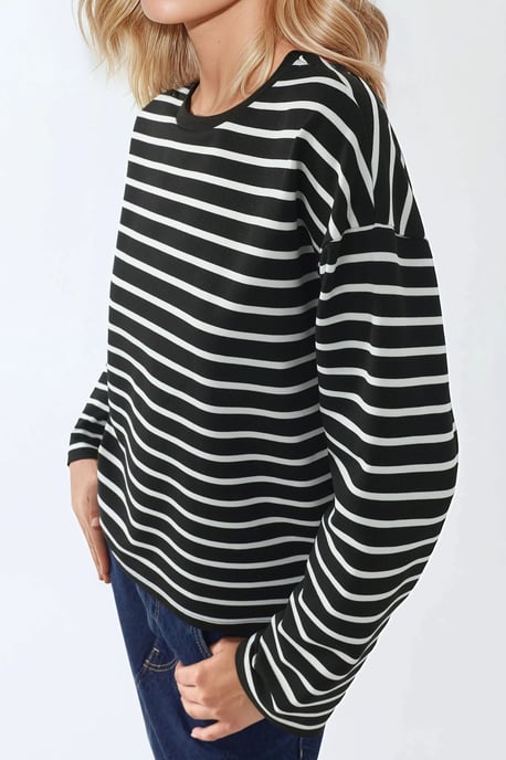 Randig Crew Neck Långärmad Topp i Bomull - Image 2