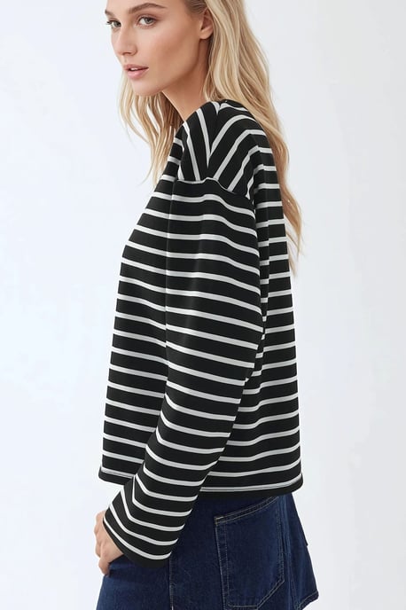 Randig Crew Neck Långärmad Topp i Bomull - Image 4