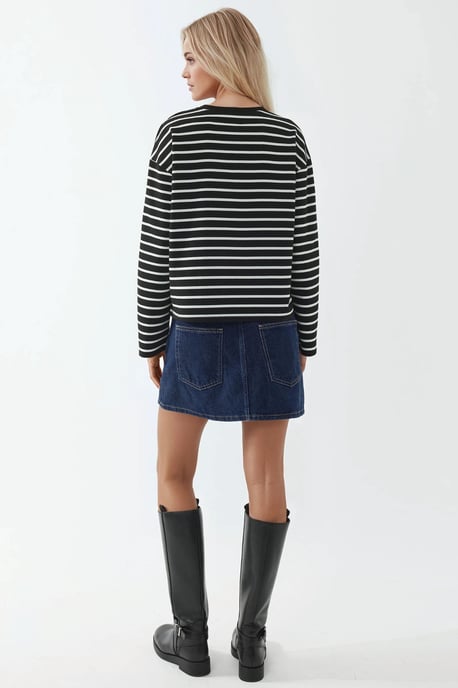Randig Crew Neck Långärmad Topp i Bomull - Image 5