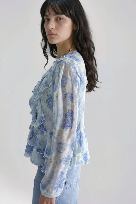 Rimpelige V-hals Patroon Blouse - Image 2