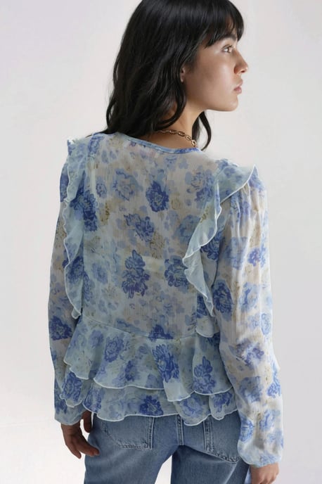 Rimpelige V-hals Patroon Blouse - Image 3