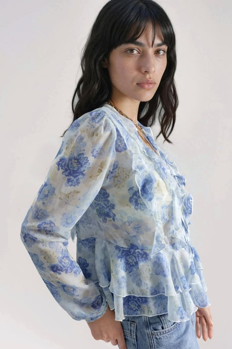 Rimpelige V-hals Patroon Blouse - Image 4
