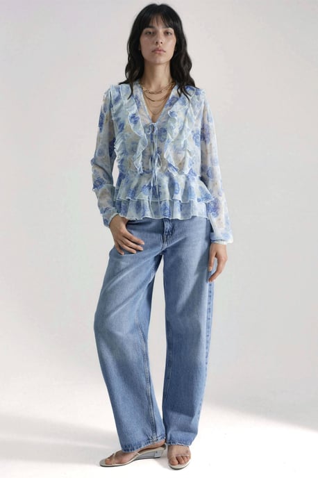 Rimpelige V-hals Patroon Blouse - Image 5