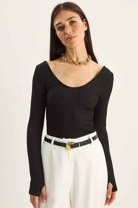 Slim Fit Lange Mouwen U Hals Blouse - Image 1