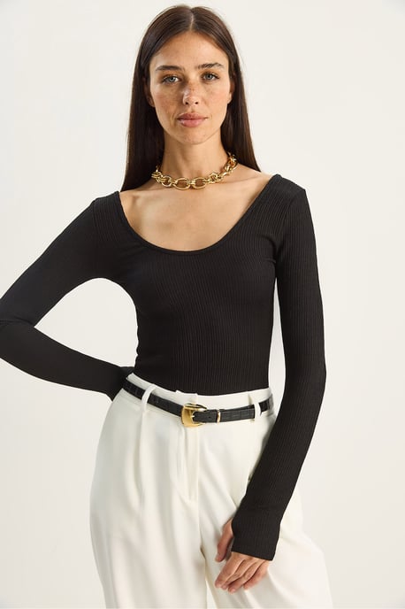 Slim Fit Lange Mouwen U Hals Blouse - Image 4