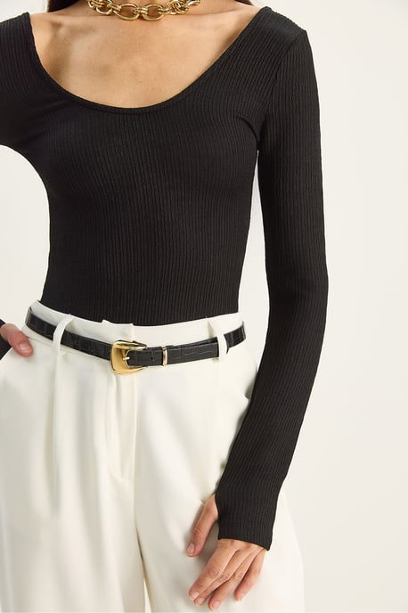 Slim Fit Lange Mouwen U Hals Blouse - Image 5