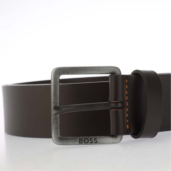 Accessories Boss Leather Belt with Metal Buckle in Dark Brown - Image 3