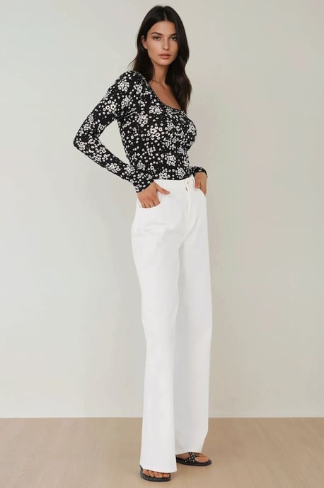 Tryckt Slim Fit Crew Neck Topp - Image 4