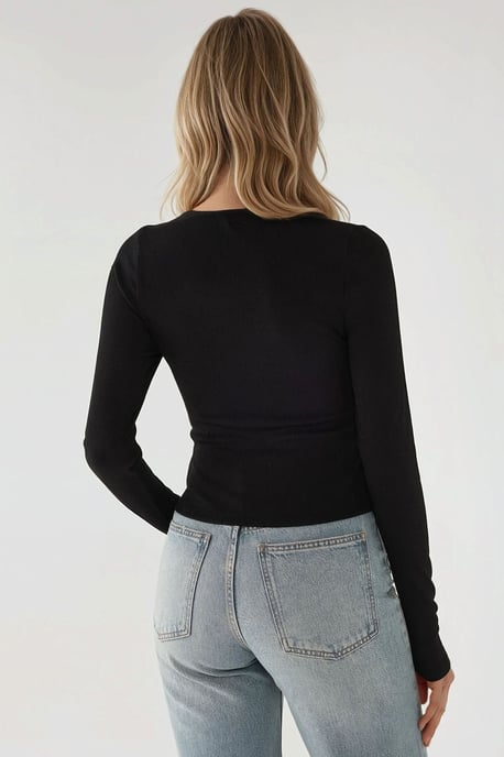 Slim Fit V-ringad Tröja med Lång Ärmar och Spetsdetaljer - Image 4