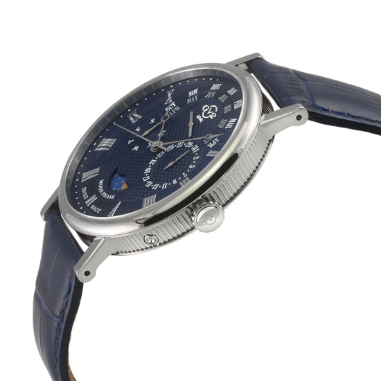 GV2 Men's Maestro SS Case, Blue Textured Dial, Blue Handmade Italian Leather Strap. - Image 3