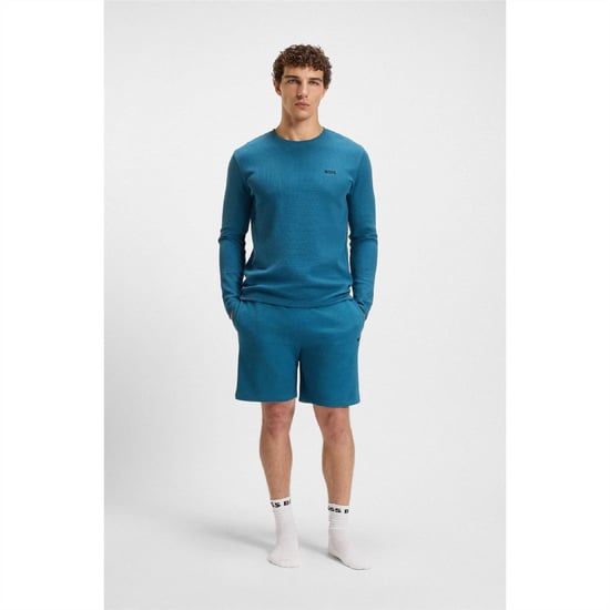 Men's Boss Waffle Shorts 10269584 01 Pyjama Short Mens in Blue - Image 4