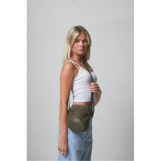 Accessories Spiral Rectangle Cross Body Bag with Black Hardware in Olive - Image 3