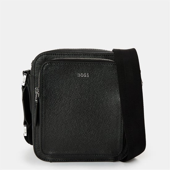 Accessories Boss Moon Textured Cross Body Bag with Silver Tone Hardware in Black - Image 1