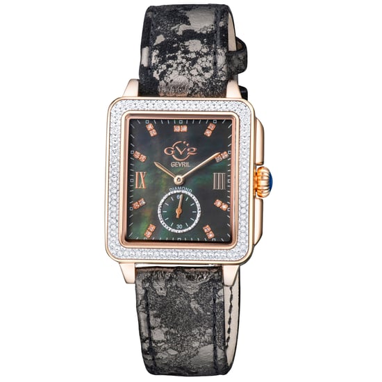 GV2 Women's Bari Diamond Mother of Pearl Dial IP RG Case Leather Strap Watch - Image 1