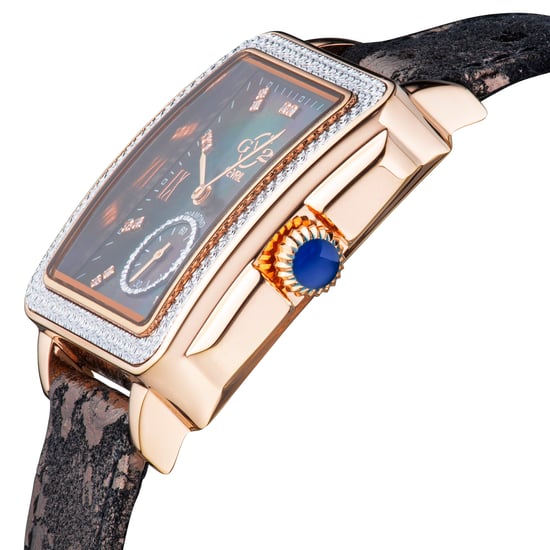 GV2 Women's Bari Diamond Mother of Pearl Dial IP RG Case Leather Strap Watch - Image 3