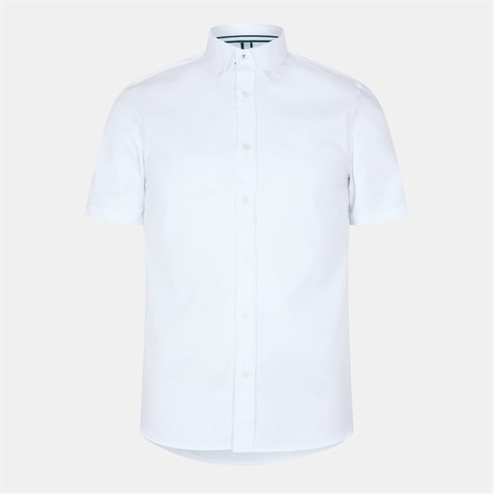 Men's Ted Baker Button Down Collar Short Sleeve Oxford Shirt in White - Image 1