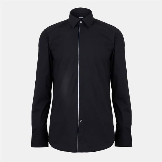 Men's Boss Collared Neck Point Collar Long Sleeve Shirt in Black - Image 1