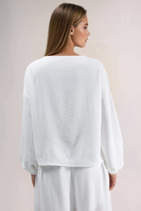 Oversized V-Neck Tie Closure Blouse - Image 3