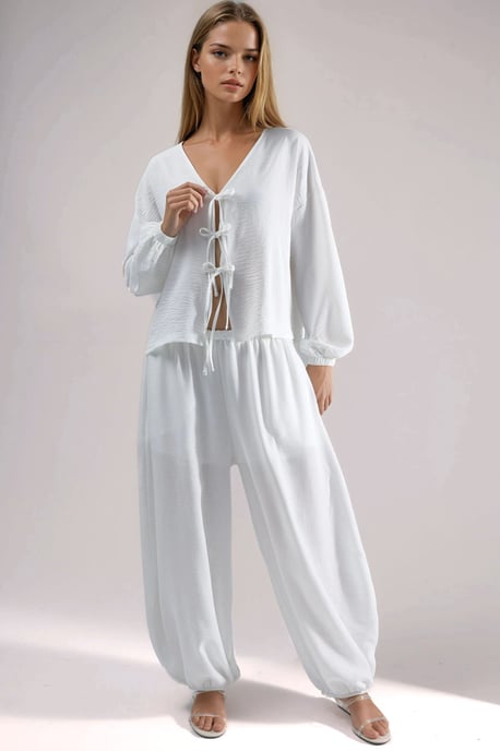 Oversized V-Neck Tie Closure Blouse - Image 6
