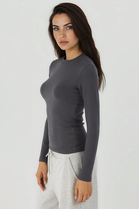 Ultra Zachte Aanraak Slim Fit Crew Neck Lange Mouw Basis Top - Image 2