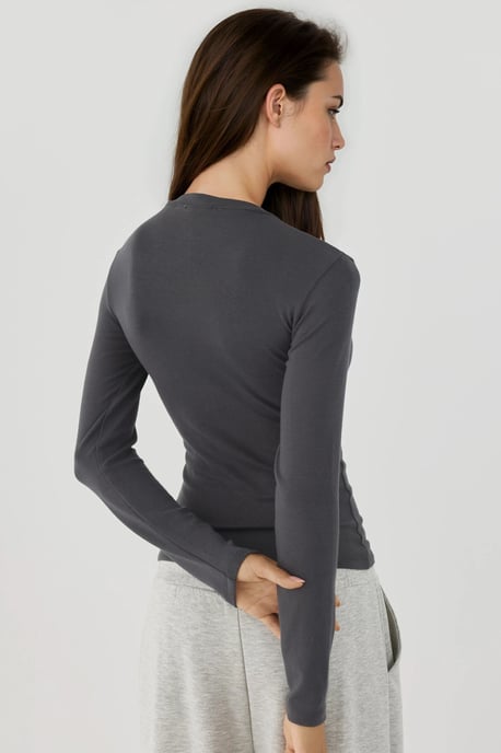 Ultra Zachte Aanraak Slim Fit Crew Neck Lange Mouw Basis Top - Image 5
