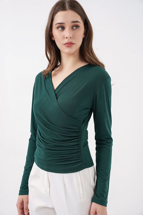 Dubbelzijdige blouse met lange mouwen en plooidetail - Image 3