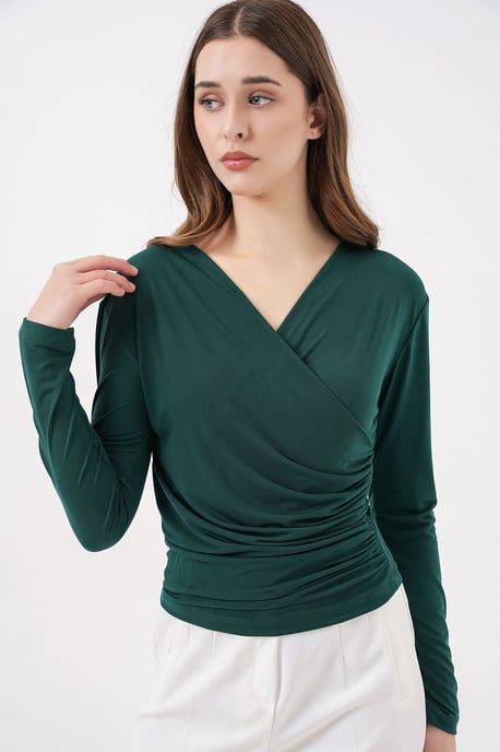 Dubbelzijdige blouse met lange mouwen en plooidetail - Image 4