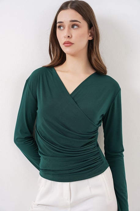 Dubbelzijdige blouse met lange mouwen en plooidetail - Image 5