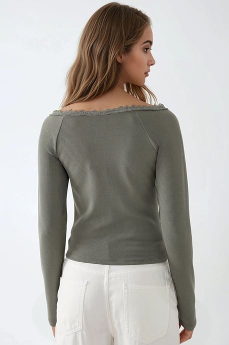 Slim Fit Lace Detail Long Sleeve Top - Image 4