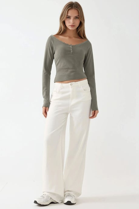 Slim Fit Lace Detail Long Sleeve Top - Image 5