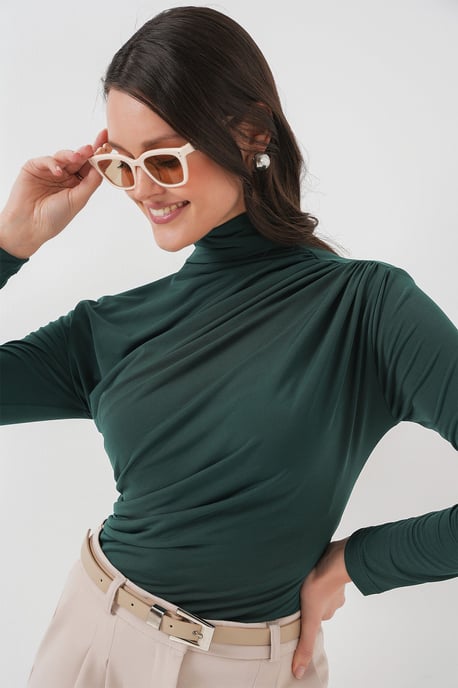 Tajt polokrage blus med draperingsdetalj - Image 5