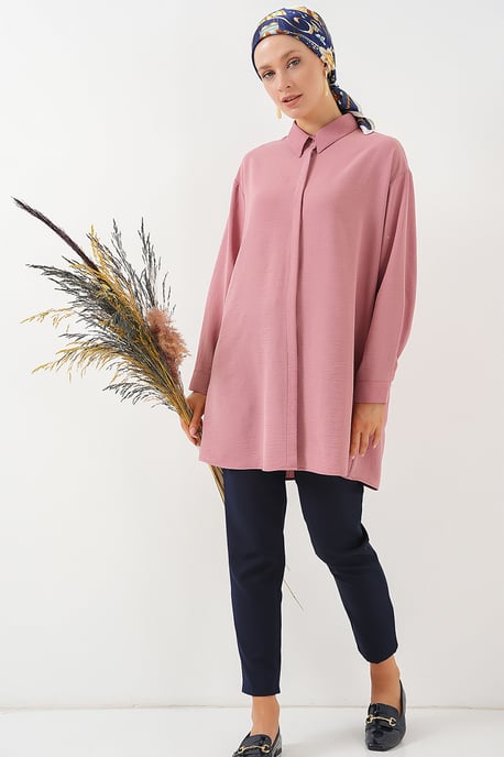 Överdimensionerad långärmad skjortblus med krage - Image 3
