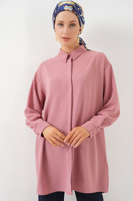 Överdimensionerad långärmad skjortblus med krage - Image 4