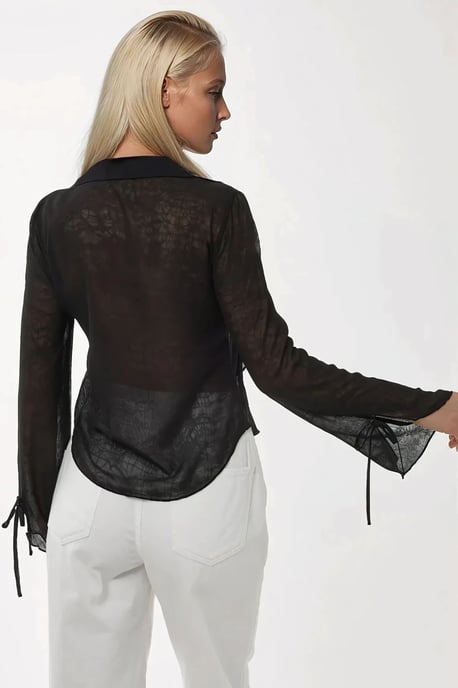 V-ringad blus med rosett och volangärmar - Image 4