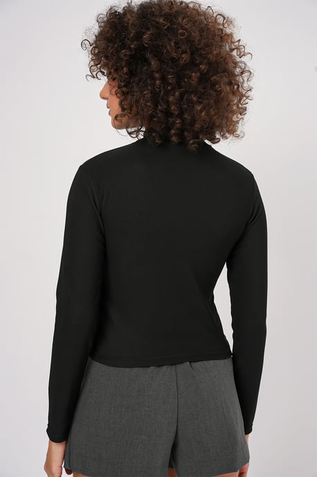Gestreepte Halve Col Lange Mouw Top met Steenvormige Detail - Image 5