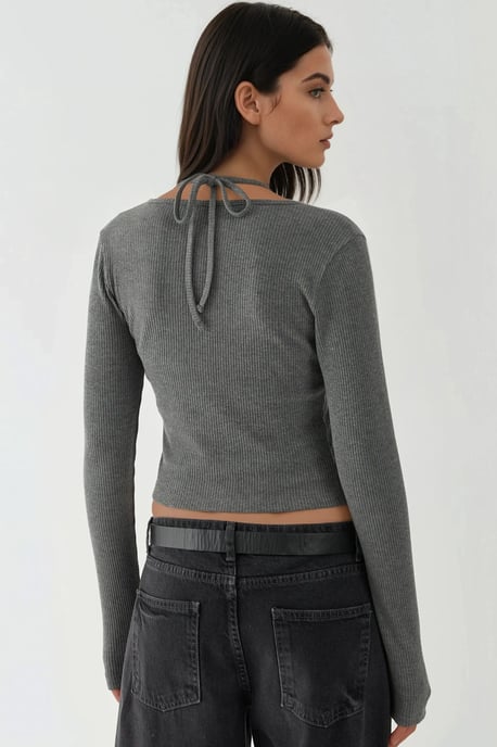Texturerad crewneck långärmad topp i 2 delar - Image 4