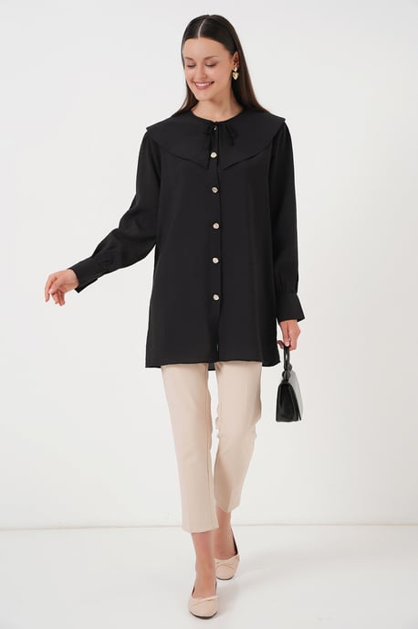 Lange Losse Blouse met Babykraag en Strikdetail - Image 2