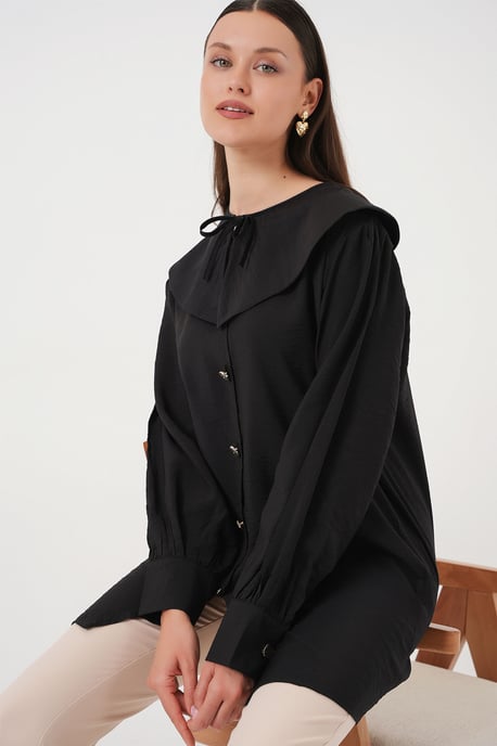 Lange Losse Blouse met Babykraag en Strikdetail - Image 3