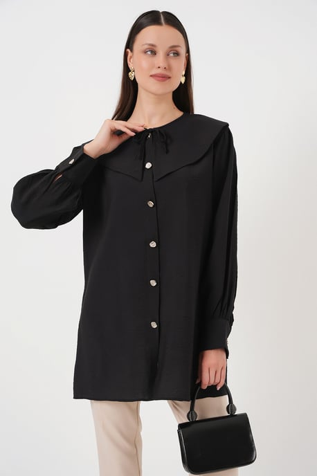 Lange Losse Blouse met Babykraag en Strikdetail - Image 4