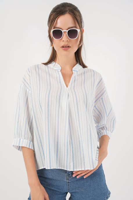 Gestreepte V-hals Blouse - Image 1