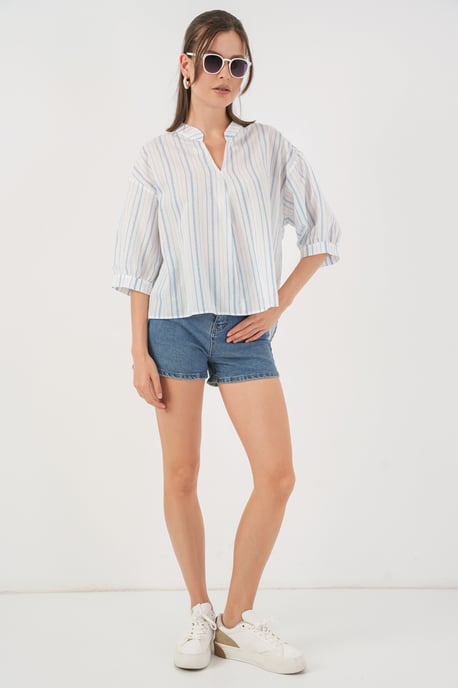 Gestreepte V-hals Blouse - Image 2