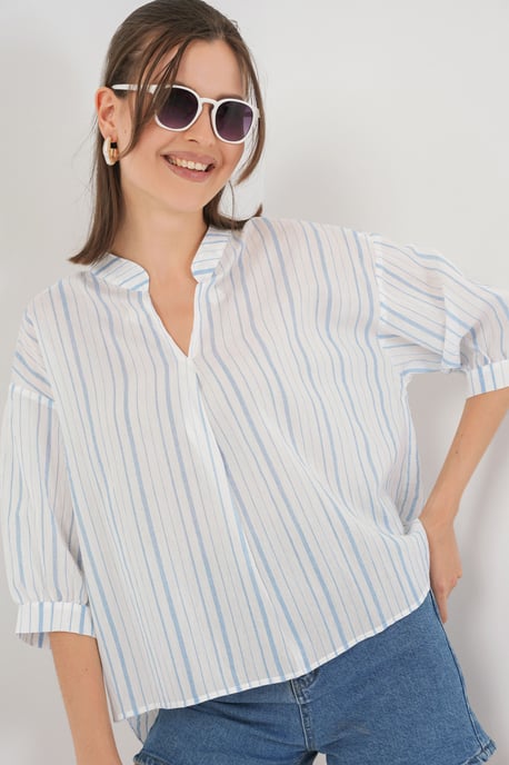 Gestreepte V-hals Blouse - Image 4