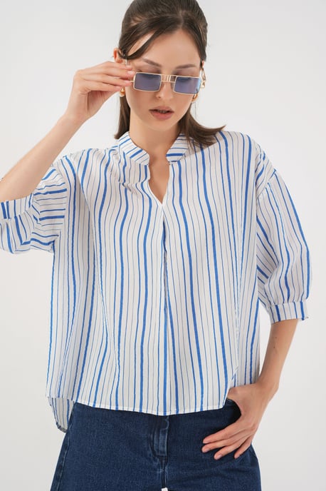 Gestreepte V-hals Blouse - Image 1