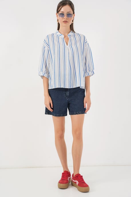 Gestreepte V-hals Blouse - Image 2