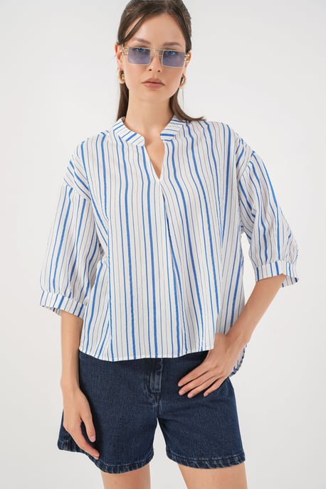 Gestreepte V-hals Blouse - Image 3