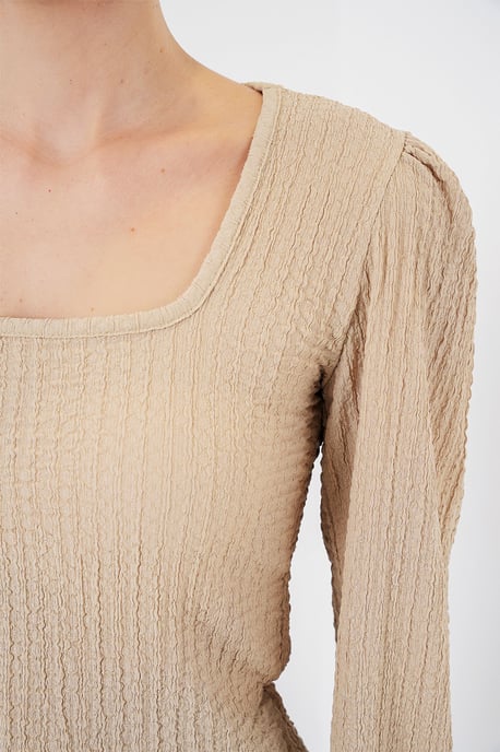 Textuur Vierkante Kraag Lange Mouw Blouse - Image 3