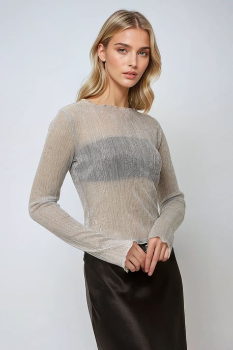 Texturerad Glitterblus med Rund Halsringning - Image 1