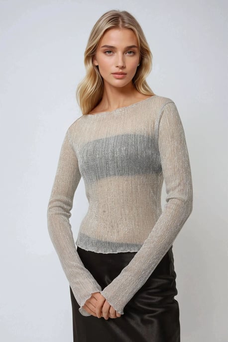 Texturerad Glitterblus med Rund Halsringning - Image 2