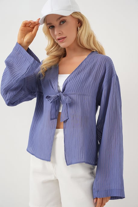 V-Neck Blouse with Bow Tie - Image 3